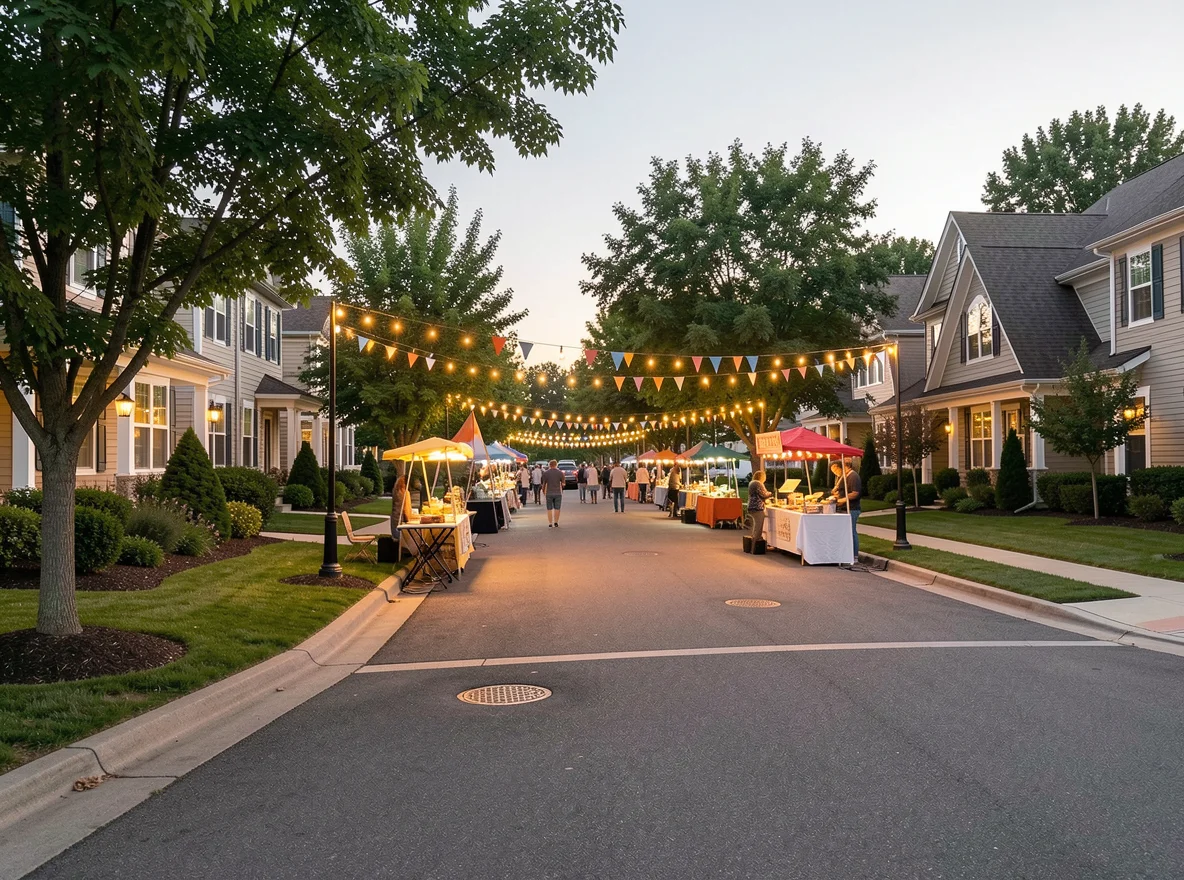 People-free neighborhood streetscape representing local market conditions