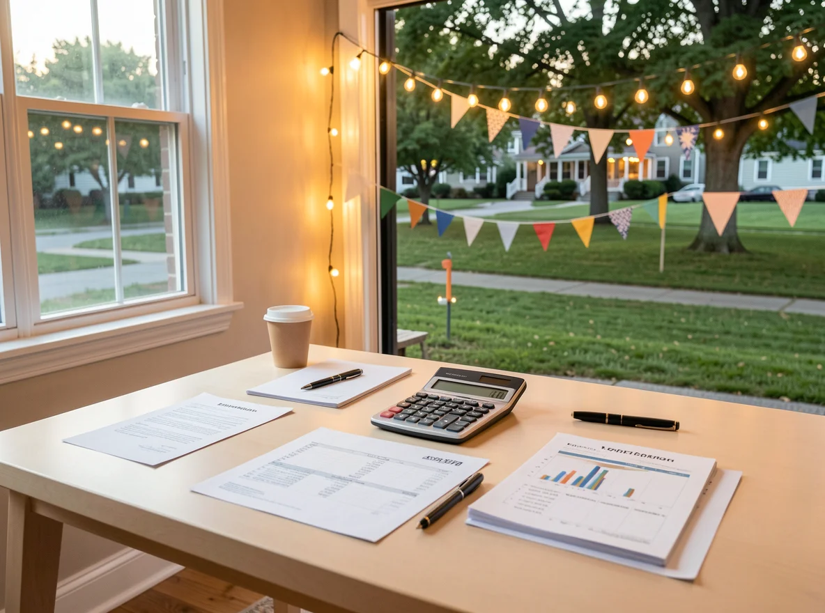 Organized home buying paperwork and savings planning materials for Greater Boston buyers preparing cash reserves and closing funds