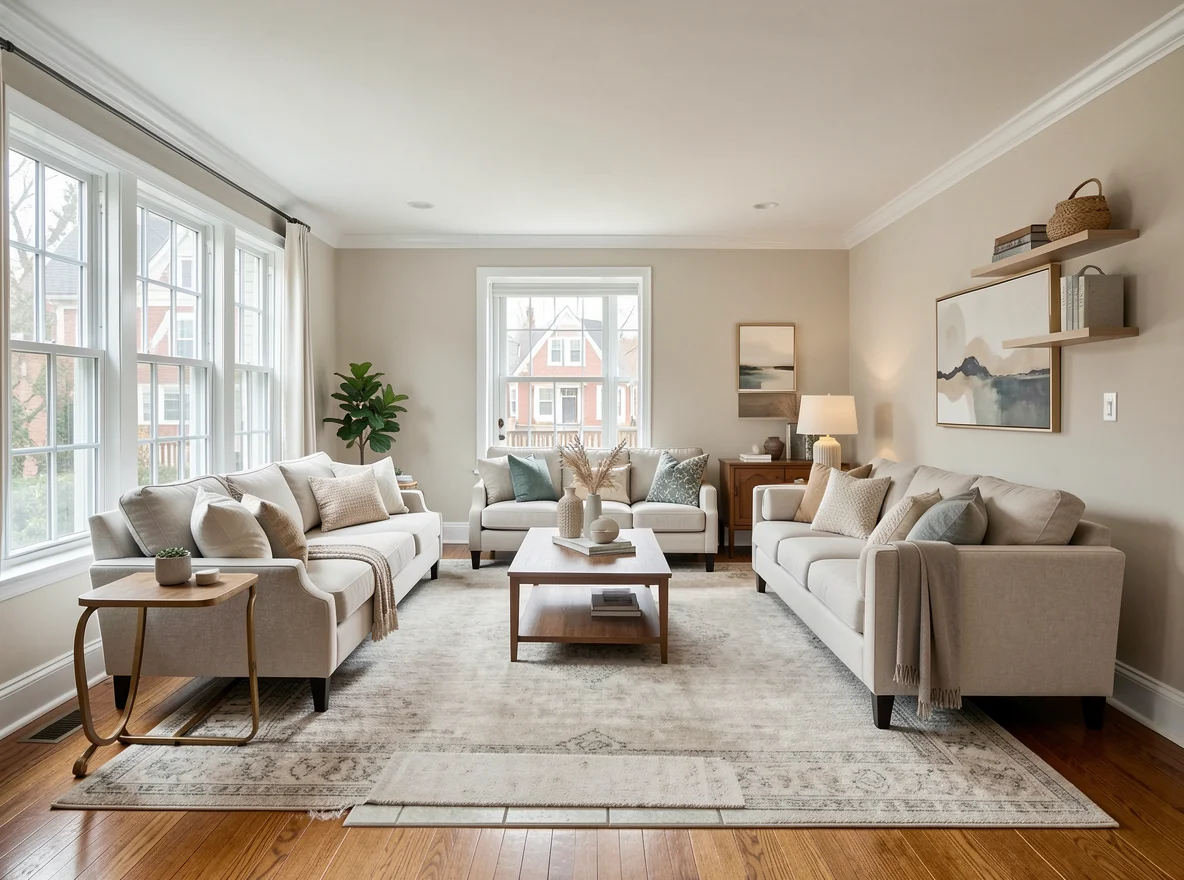 Comfortable Boston living room in a new home