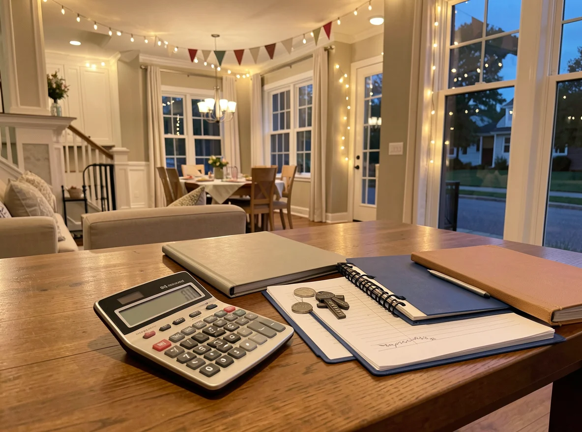 Closing cost planning materials for a Greater Boston home purchase arranged on a table in a bright residential setting