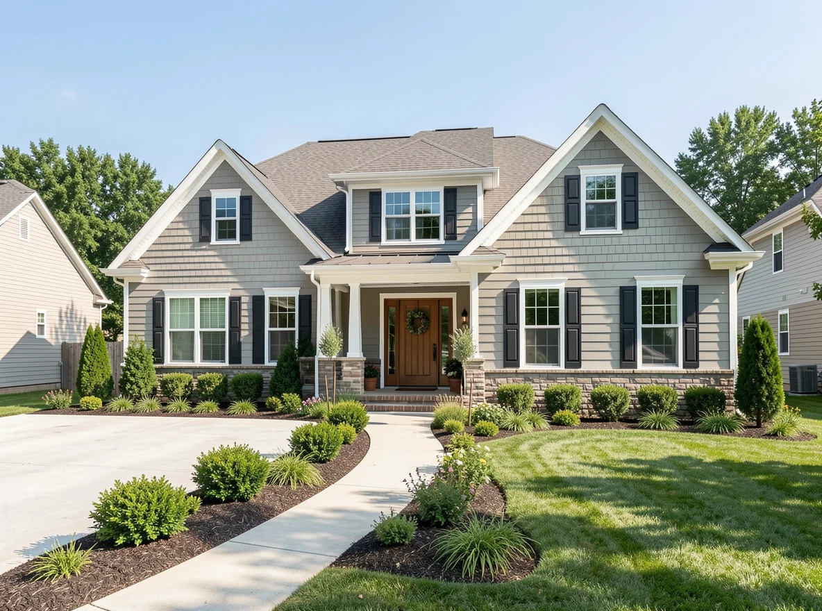Buyer touring a welcoming home exterior with curb appeal