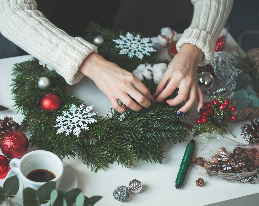 decorating christmas wreath