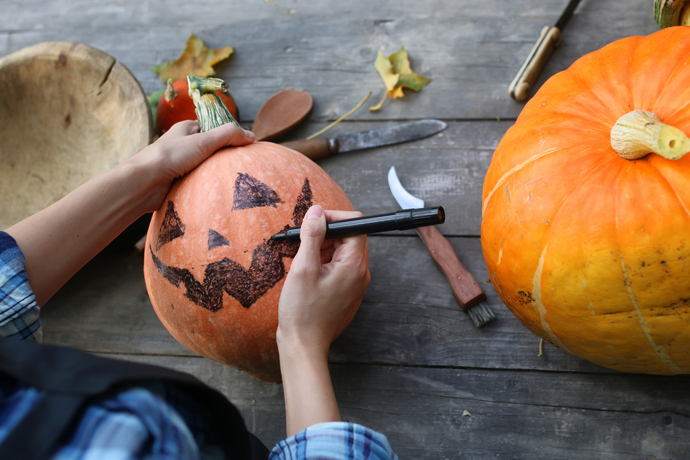 drawing and carving pumpkins for Halloween