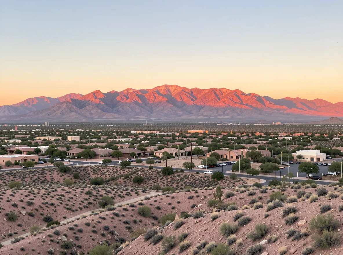 Desert mountain view in El Paso at sunset